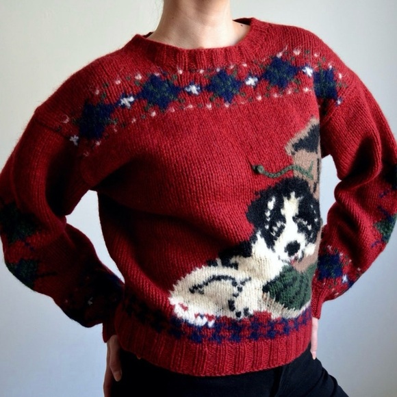 The Woolrich Women’s Springer Spaniel Puppy With Boot 100% Wool Vintage Sweater - Picture 4 of 16